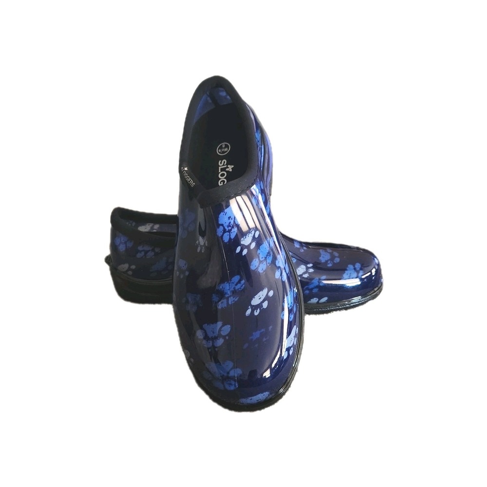 SLOGGERS Original Rain And Garden Waterproof Shoes Grungy Paw Blue Women's 8
